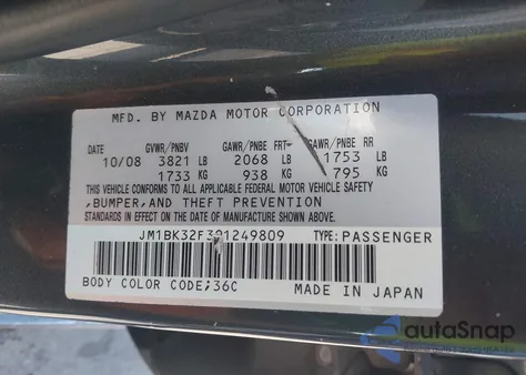 2009 Mazda Mazda3 I из США, поврежденный, VIN JM1BK32F391249809